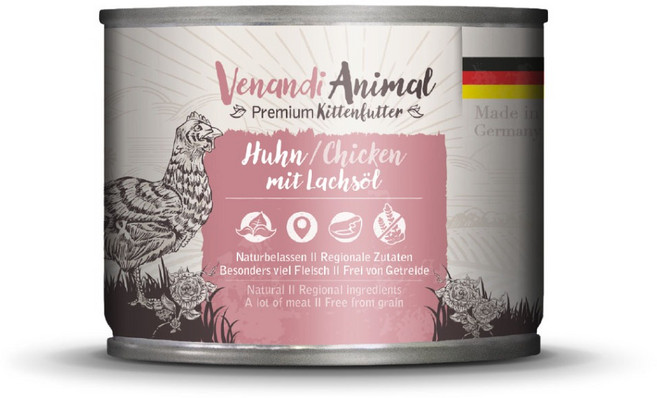 Venandi Animal 貓主食罐 德國製造 低敏無穀, 200g, 1個, 幼貓鮮雞