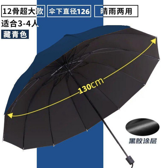 12骨超大晴雨傘 適用3-4人 黑膠防曬 反向折疊