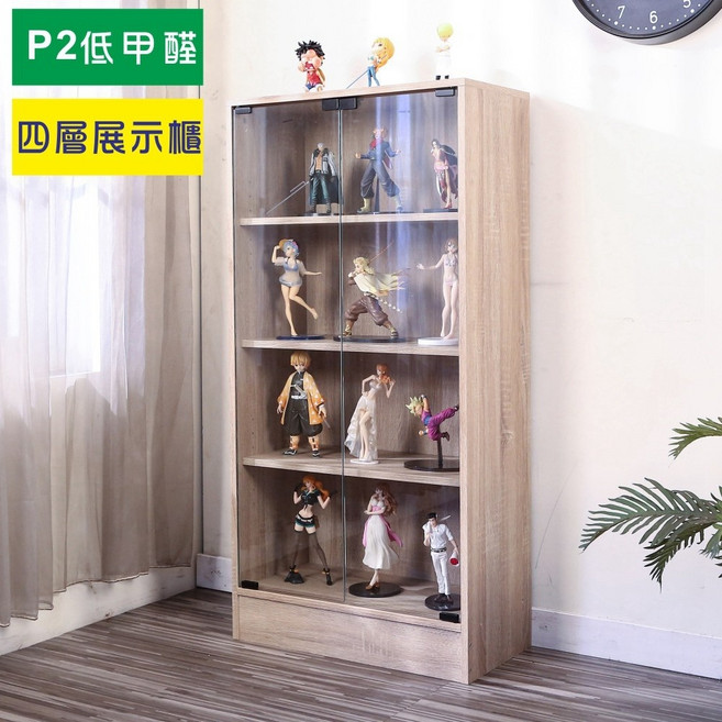 BuyJM 低甲醛四層雙門玻璃收納櫃高120*60 展示櫃 置物櫃 模型櫃 公仔櫃 書櫃 玄關櫃 GK BO051, 漂流木