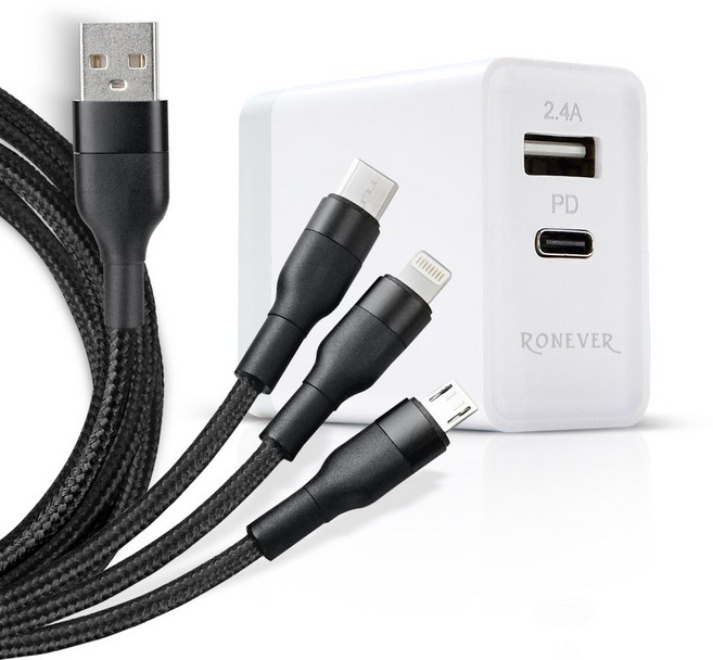 RONEVER PD充電器組(3IN1) 快充充電線, 1個, PD電源供應器組(3IN1), N/A