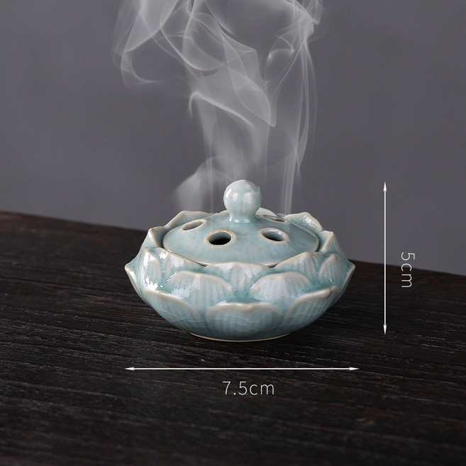 復古大象陶瓷香爐擺飾 家用沉香檀香薰 茶桌裝飾招福納財, 原礦仿古汝瓷 蓮花香爐不帶香