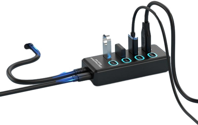 LIUSHEN USB3 0 四合一分線器 附獨立開關, USB轉4口USB2.0 資料線長1.5米, 1