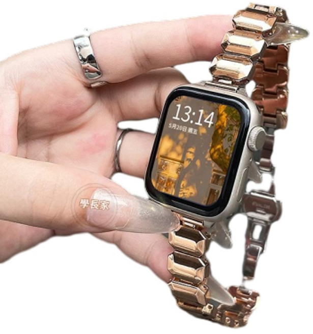 金屬錶帶鏈 適用 Apple Watch S6 S7 S8 S9, 小方糖 - 玫瑰金, 1個