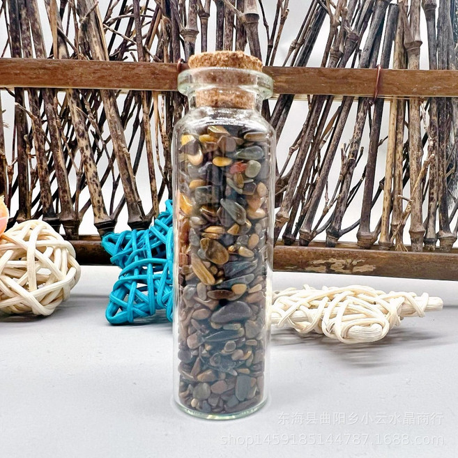 開運堂 七脈輪水晶碎石許願瓶, 1個, 虎眼石(1瓶)增強升遷,領導魅力, 虎眼石