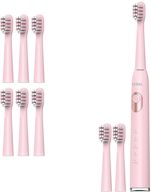 SAMPO聲寶 TB-Z23U1L 音波震動牙刷 附9刷頭, 典雅粉+刷頭, 1個, 1814TPH*6+23U1P
