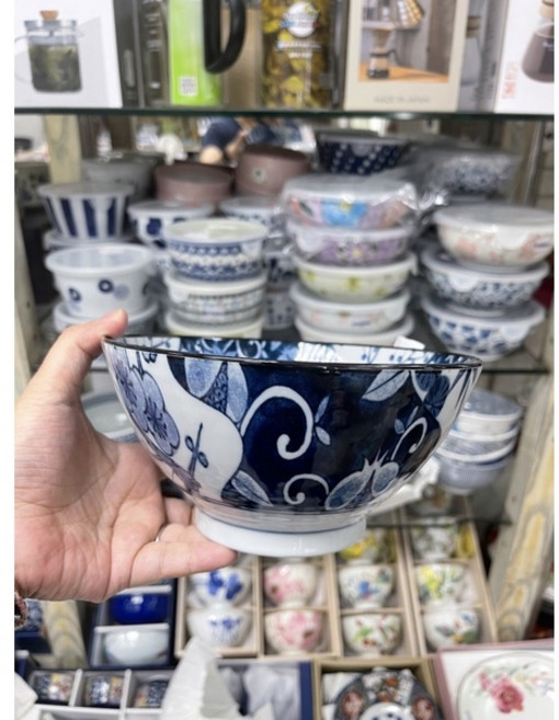 日本製 美濃燒 藍繪變 大湯麵碗 寬口 丼飯, 藍繪變, D, 1個