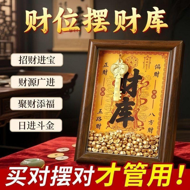 財庫相框 招財進寶 金鑰匙 辦公室擺件, 1個, 招財狗元寶加鑰匙,6寸約108顆元寶