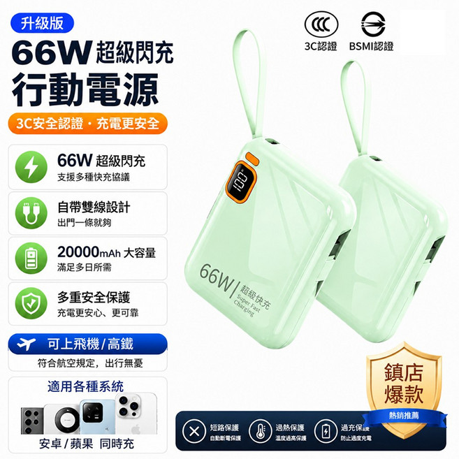 防爆電芯 固態防爆電池【可上飛機 3CCC認證 74wh標識】當天寄出 兩年保固 20000mAh 行動電源 PD快充, 翡翠綠, 131