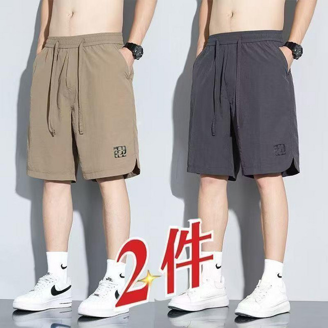 超值 男士短褲冰絲五分褲休閒夏季薄款寬鬆運動中褲大碼沙灘褲1/2 副廠商品