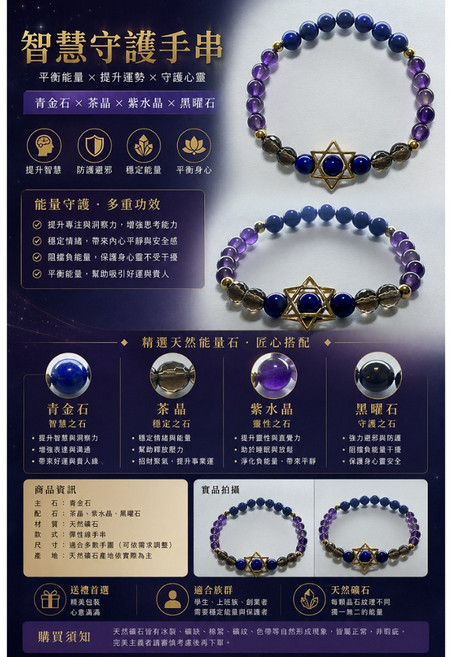 拾光手作 星辰守護招財避邪能量手串, 1個