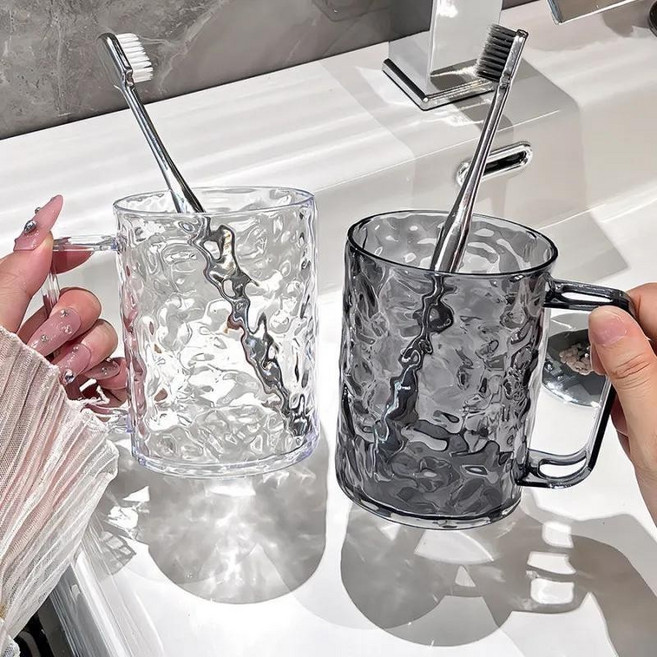 玻璃水紋漱口杯 輕奢牙杯二件套, 炭黑, 1個