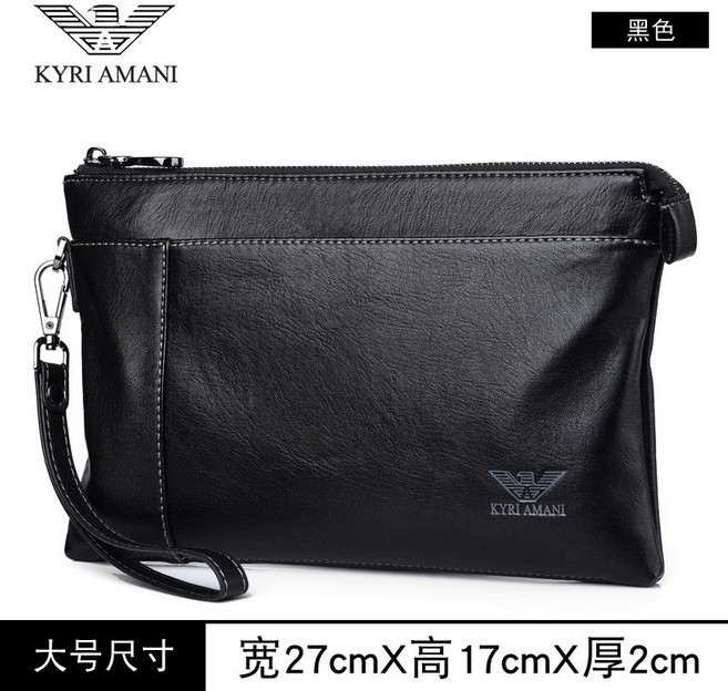 KYRI AMANI 男士真皮手拿包 商務通勤信封包 牛皮手包, am-11黑色大號