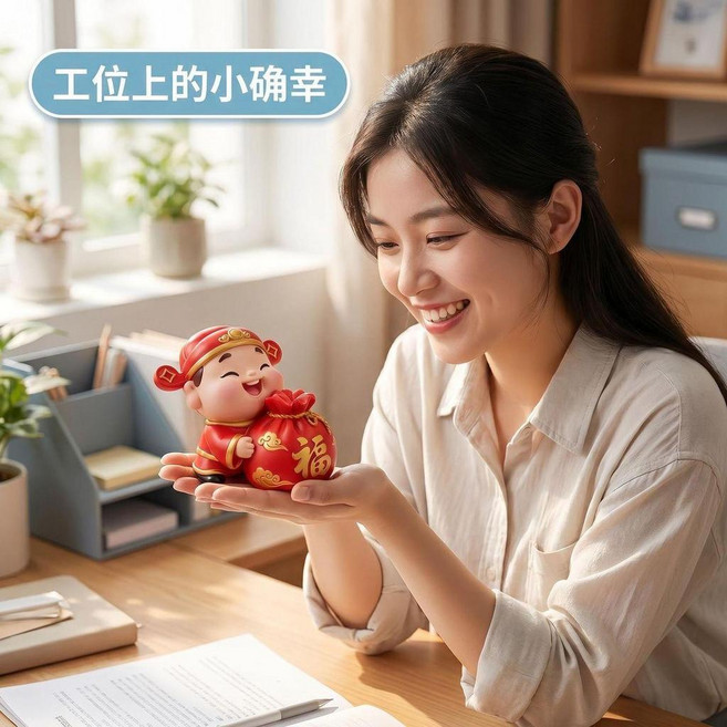 新中式財神擺件 招財進寶 辦公桌擺飾, 福袋進寶財神,長度9cm高度8cm寬8cm