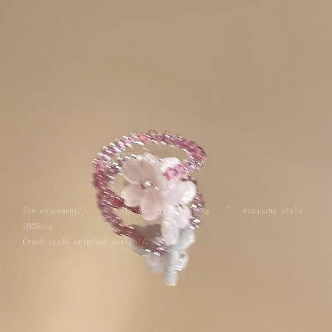 紫花朵彈力串珠戒指