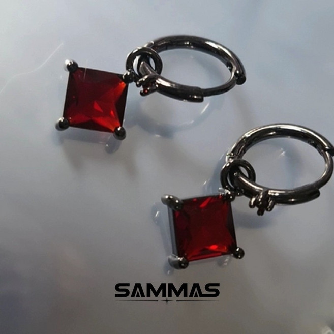 SAMMAS 紅寶石耳環 純銀針 潮流嘻哈個性耳扣 男女百搭高級感耳飾