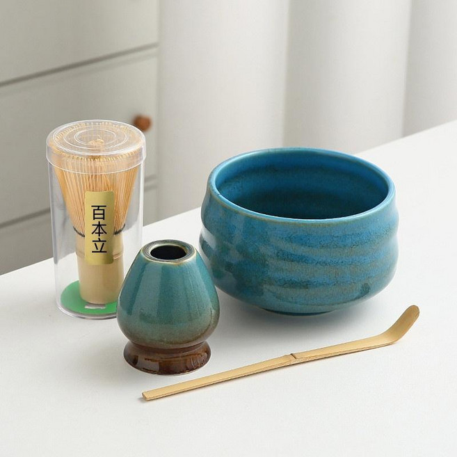 日式抹茶碗組, 窯變藍抹茶圓碗四件套, 1個