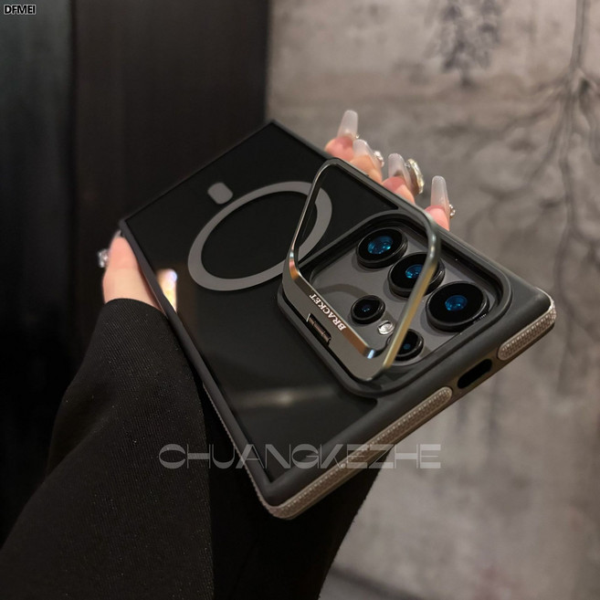 DFMEI 適用三星s26ultra利盾透灰翻蓋隱形支架手機殼S24plus防滑邊硬套3