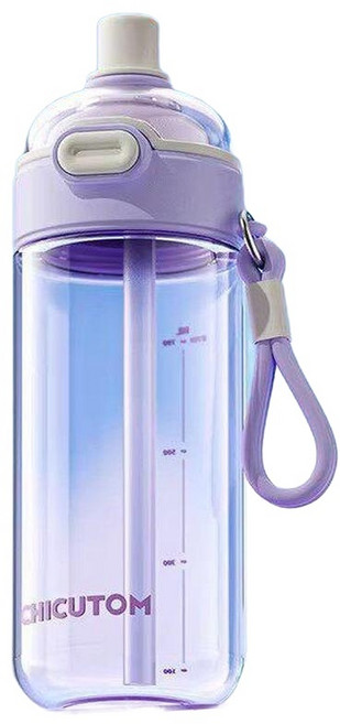 CHICUTOM Tritan兒童吸管水杯 學生便攜大容量水壺, 紫色一鍵彈蓋, 1個, 600ml