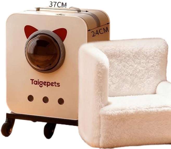 Taigepets 太空艙寵物拉桿箱 貓包 狗籠 輕輕鬆出行, 白色加大號加絨拉桿箱, 1個
