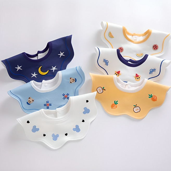 HARAROI 幼兒用圓形波浪邊圍兜 6入組