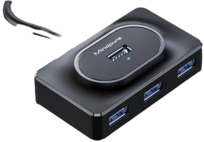 Mindpure 4口USB3.0集線器 支援300MB/s高速傳輸, 1.5米 4口USB3.0方形集線器 US014 黑色, 1個