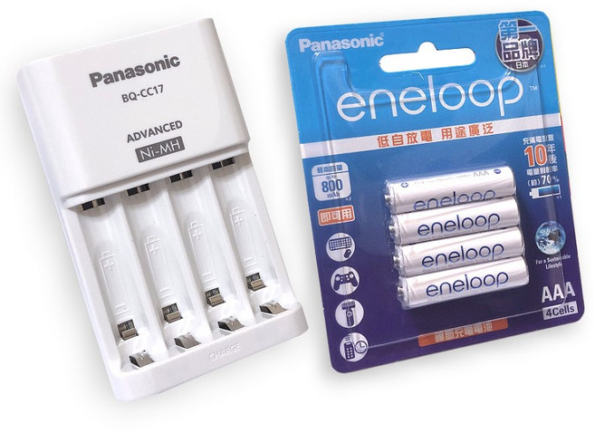 松下 智控型獨立充電器 搭配 eneloop 公司貨 2100次 低自放充電池, 1個, 白色搭配4號AAA四顆贈電池盒
