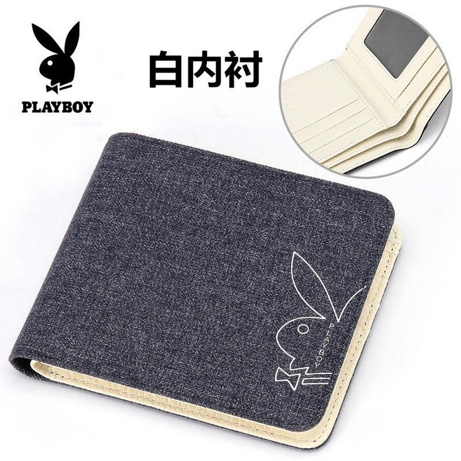 PLAYBOY 男士帆布短夾 輕薄多功能錢包 白內襯設計