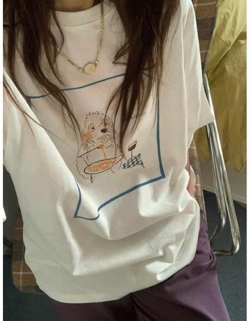 ANNE 韓系狗狗印花短袖T恤女 寬鬆顯瘦 百搭慵懶風短T
