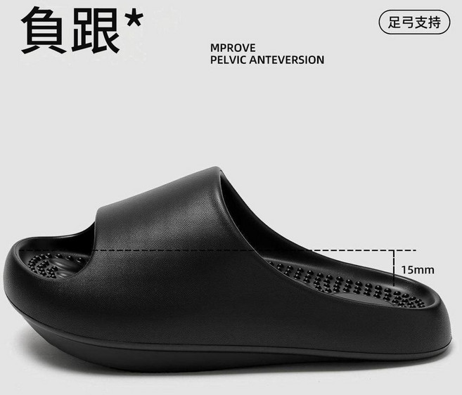 夏季居家室內拖鞋 EVA足弓支撐防滑減壓涼拖 家用舒適拖鞋 5.0CM厚底, 黑色 軟底, 25 cm