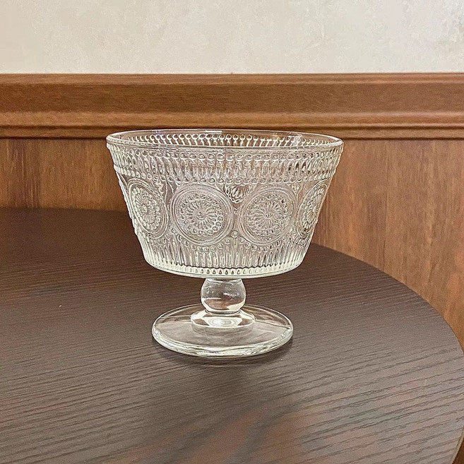 複古浮鵰太陽花甜品高腳杯 豎紋玻璃杯 冰淇淋杯 佈丁杯 雪糕杯, 1個, 太陽--浪漫雪糕盃 2個裝, N/A, 太陽