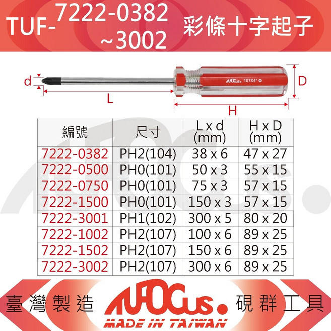 AFOCUS TUF-7222 彩條十字起子, 1個, TUF-7222-1002