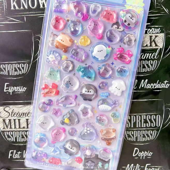 BONBON DROP 立體浮雕貼紙 卡通裝飾貼紙, 1個, 海洋動物/張
