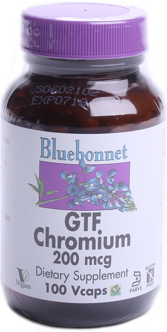 Bluebonnet GTF鉻 200mcg植物膠囊 無麩質, 100顆, 1罐