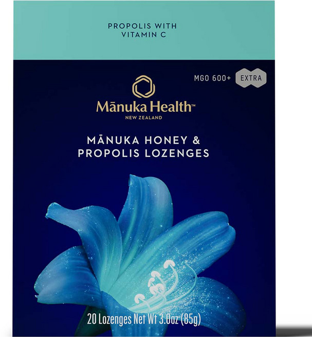 Manuka Health 蜂蜜 MGO 600+ 特級 & 蜂膠 維他命C 潤喉糖, 1個, 20錠