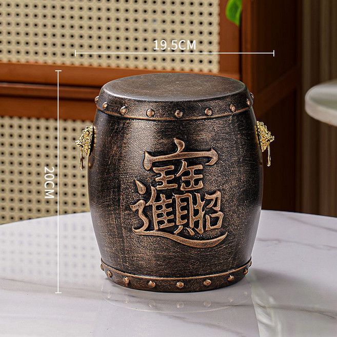 【開發票/統編】陶瓷存錢罐 - 超大容量零錢筒 節慶家居裝飾禮品, 1個, 聚寶鼓(仿古銅)只進不取