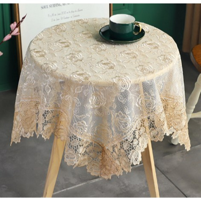 維多利亞雙層立體刺繡蕾絲桌巾, 雙層玫瑰刺繡, 1個, 60X60cm