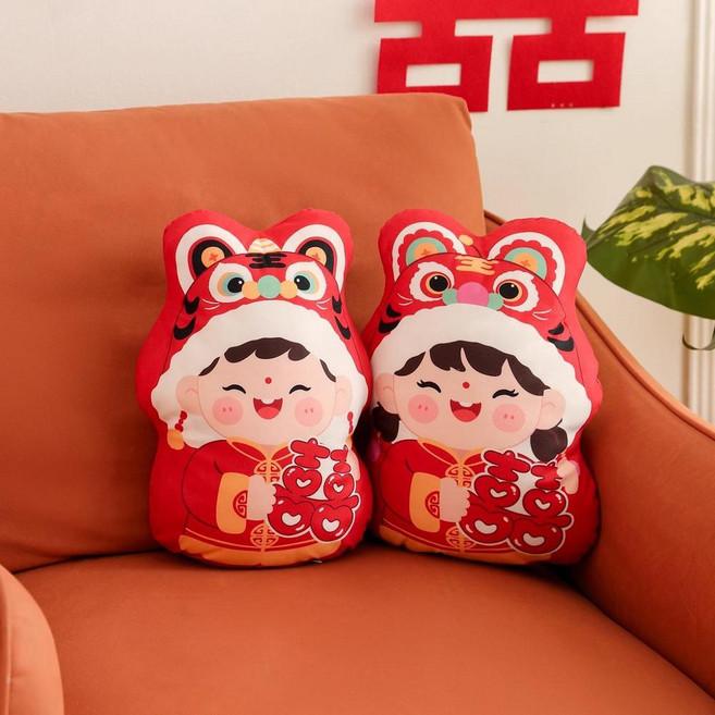 結婚喜字壓床娃娃1對 (約42*31cm), 小號 虎娃抱喜1對印刷款32cm*22cm