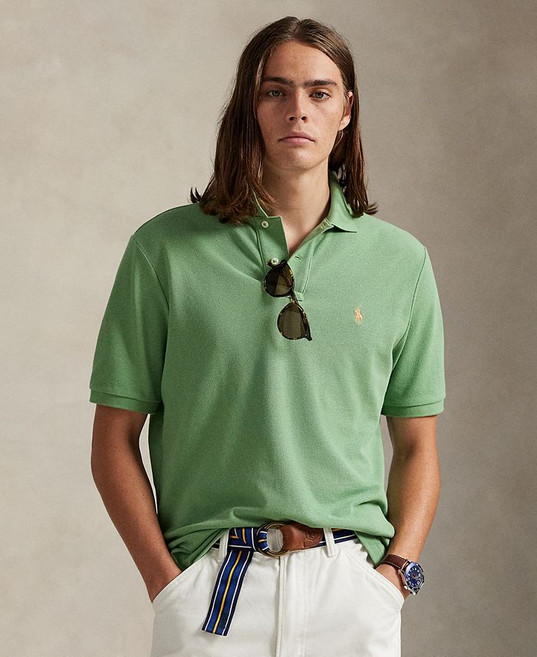 Polo Ralph Lauren 남성용 면 소재 맞춤 슬림핏 메쉬 폴로 셔츠 - Outback Green 248656