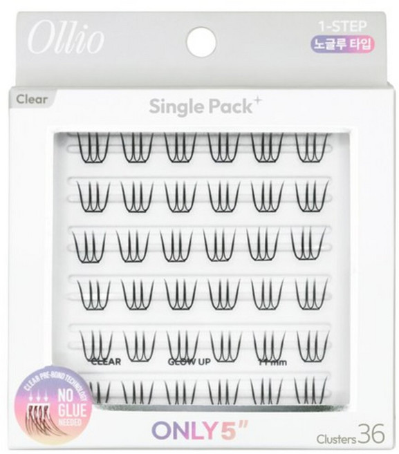 ollio 1-STEP 免膠假睫毛, 1盒, #純淨款單簇 長版9mm
