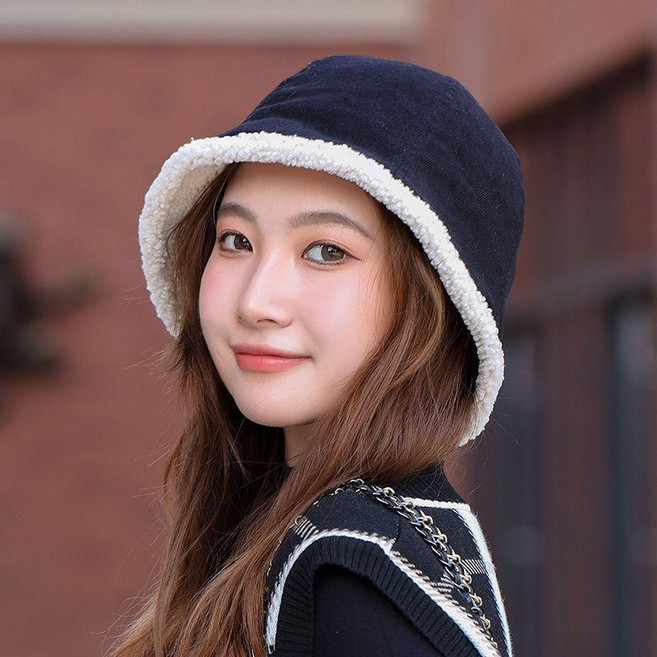 秋冬季新款純色麂皮絨漁夫帽女百搭護耳加絨保暖盆帽