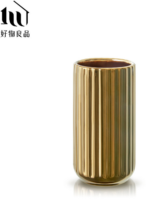【好物良品】簡約豎紋陶瓷花瓶 (金色/大理石紋) 花藝花器 插花裝飾品 桌面餐桌擺飾, 金色 (矮款)