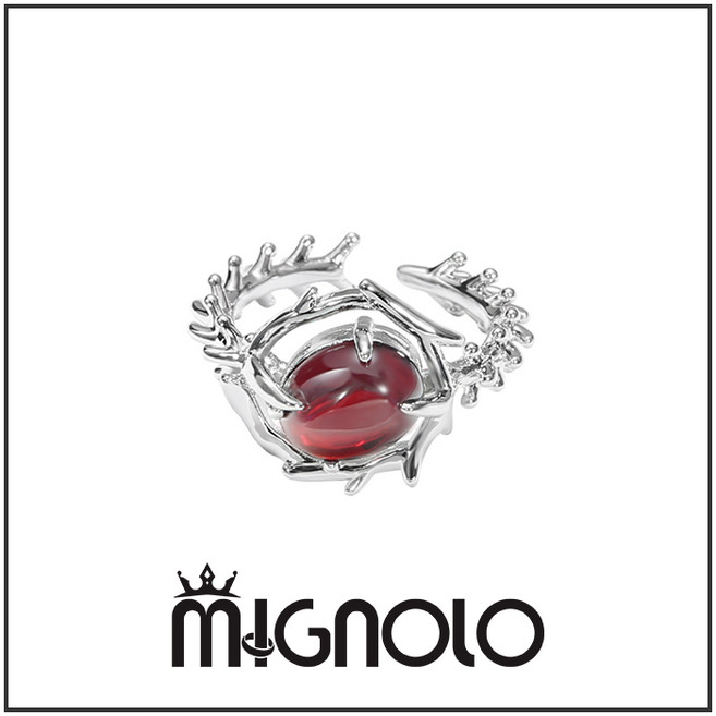 MIGNOLO 原創荊棘紅瑪瑙戒指 可調節情侶指環 高質感百搭設計