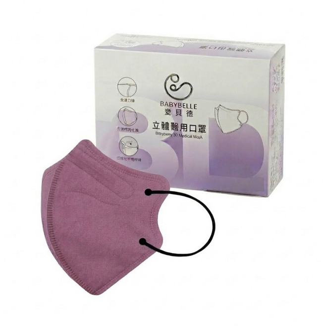 愛貝恩 立體醫療口罩 20片入, 1個, 淺紫羅蘭 立體醫療口罩/20片/盒, 淺紫羅蘭