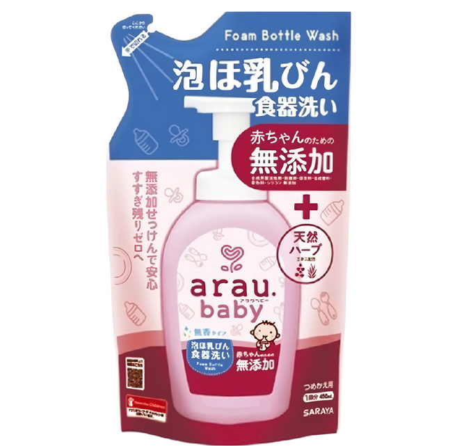 SARAYA arau. 愛樂寶 無添加奶瓶奶嘴清潔泡泡 補充包, 1包, 450ml