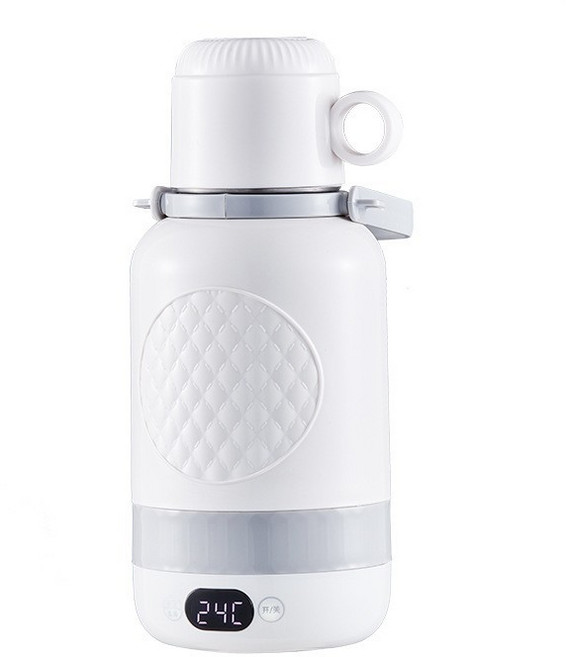 WIFER 便攜電熱水壺 1100ml 大容量 隨身插電 恆溫保溫燒水杯, 白色電腦款 真空保溫數顯