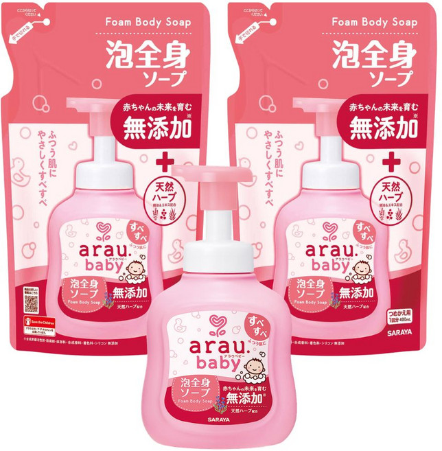arau baby 寶寶泡全身 2合1洗髮沐浴泡泡 組合包 無添加, 1套, 1250ml