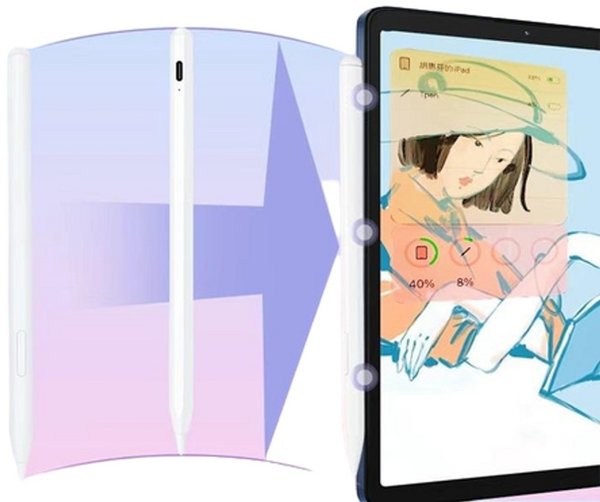 HANQI 觸控磁吸電容筆 平板壓感繪圖筆, 適用ipad 按鍵自定義 - findmy定位 - 傾斜壓感, 1個