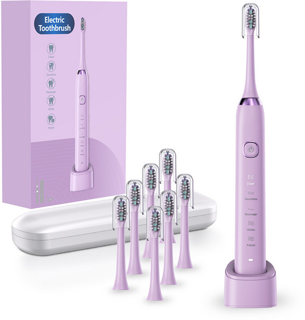 SANMOCARE 電動牙刷 8刷頭成人充電款, 紫羅蘭, 1個, 中性英文包裝