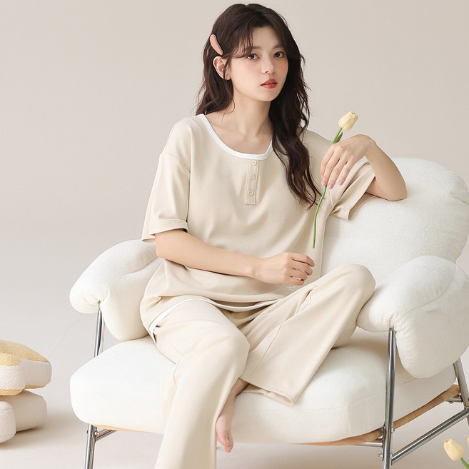 純棉帶胸墊女款睡衣兩件套