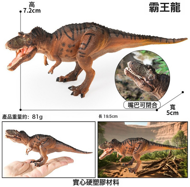 DIU 兒童仿真恐龍玩具霸王龍雙脊龍秀顎龍實心滄龍迅猛龍動物模型擺件, 1個, M-208棕色霸王龍(嘴巴可張合):如圖